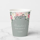 Sage Green Vintag Garden Rose Kinderdusche Pappbecher (Rückseite)