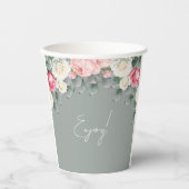 Sage Green Vintag Garden Rose Kinderdusche Pappbecher (Vorderseite)