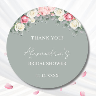 Sage Green Vintag Rose Brautparty Vielen Dank Runder Aufkleber