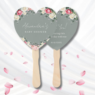 Sage Green Vintag Rose Kinderdusche Danke Fächer