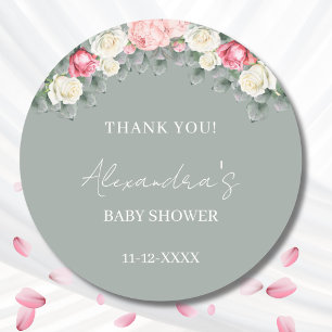 Sage Green Vintag Rose Kinderdusche Danke Runder Aufkleber
