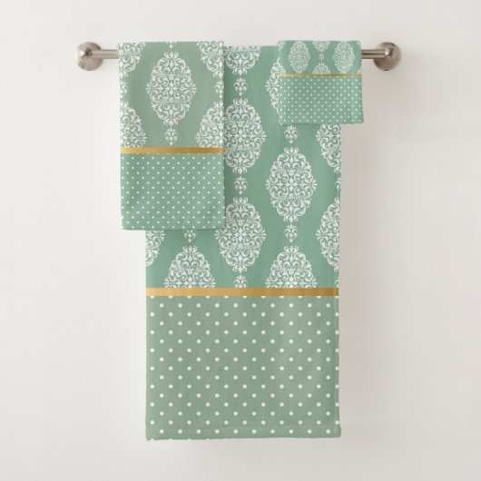 SAGE GREEN VINTAG SPOT GOLD BADEZIMMER TOWEL SET (Insitu)
