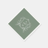 Sage Green Vintag Wappen Hochzeit Serviette (Ecke)