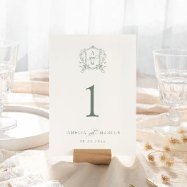 Sage Green Vintag Wappen Hochzeit Tischnummer