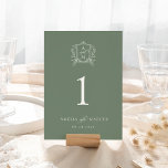 Sage Green Vintag Wappen Hochzeit Tischnummer<br><div class="desc">Dieses schöne Design ist Teil einer schönen Sammlung! Mit einem zarten Vintagen Rahmen und elegantem Text.</div>