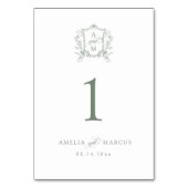 Sage Green Vintag Wappen Hochzeit Tischnummer (Rückseite)