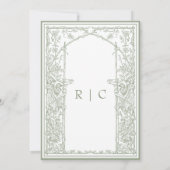 Sage Green Vintage Botanical Trellis Arch Wedding Einladung (Rückseite)