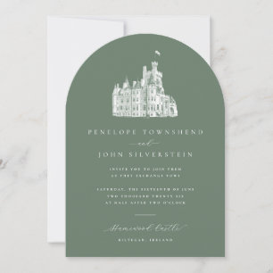 Sage Green Vintage Burgbogen-Hochzeit Einladung