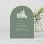 Sage Green Vintage Castle Arch Wedding Einladung (Stehend Vorderseite)