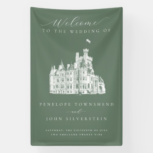 Sage Green Vintage Castle Destination Wedding Banner (Vertikal)