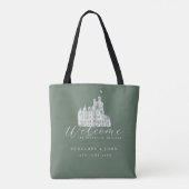 Sage Green Vintage Castle Illustration Wedding Tasche (Rückseite)