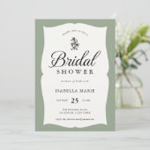 Sage Green Vintage Classic Bridal Shower Einladung (Stehend Vorderseite)