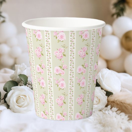 Sage Green Vintage Floral Pappbecher