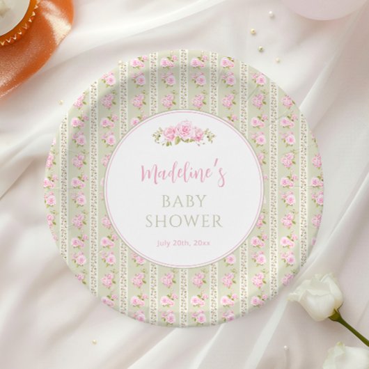 Sage Green Vintage Floral Pappteller