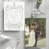 Sage Green Vintage Frame Wedding Photo Dankeskarte