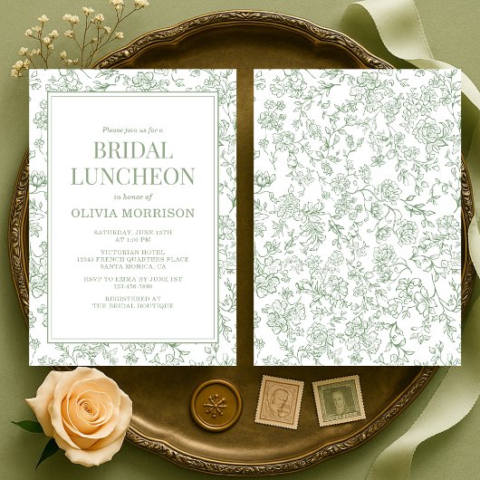 Sage Green Vintage French Floral Bridal Luncheon Einladung