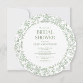 Sage Green Vintage French Floral Bridal Shower Einladung (Vorderseite)