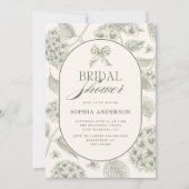 Sage Green Vintage Hydrangea Bridal Shower Einladung (Vorderseite)
