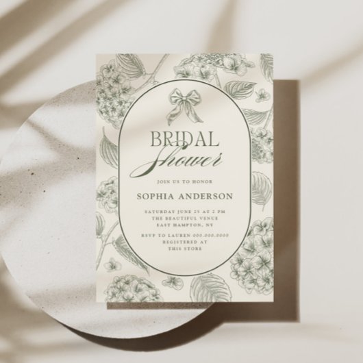 Sage Green Vintage Hydrangea Bridal Shower Einladung