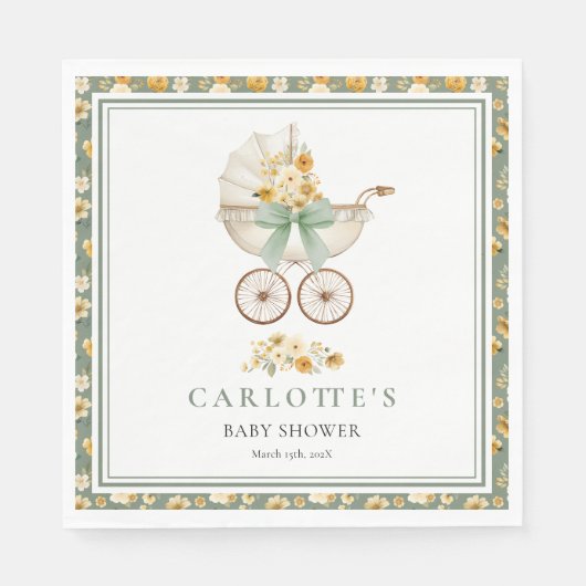 Sage Green Vintage Pram Baby Shower Luncheon Serviette (Vorderseite)