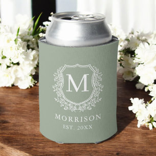 Sage Green Wappen Botanical Monogram Wedding Dosenkühler