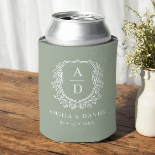 Sage Green Wappen Moderne Monogram Wedding Dosenkühler