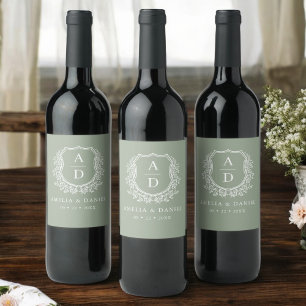 Sage Green Wappen Moderne Monogram Wedding Weinetikett