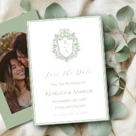 Sage Green Wappen Monogram & Foto Save The Date