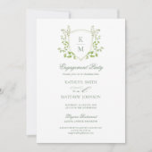 Sage Green Wappen Monogram Modern Engagement Party Einladung (Vorderseite)