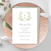 Sage Green Wappen Monogram Modern Greenerity Weddi Save The Date