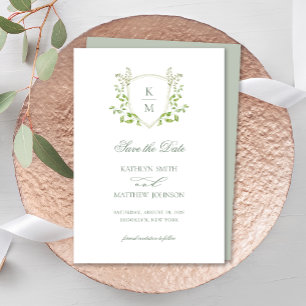 Sage Green Wappen Monogram Modern Greenerity Weddi Save The Date