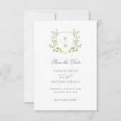 Sage Green Wappen Monogram Modern Greenerity Weddi Save The Date (Vorderseite)