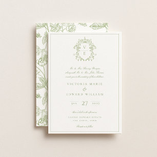 Sage Green Wappen Monogram Wedding Einladung