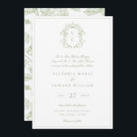 Sage Green Wappen Monogram Wedding Einladung<br><div class="desc">Sage Green Monogram Wappen,  Hochzeitseinladung. Vintag inspiriert Regency-Era Barocklinie Art Monogramm Wappen. Features,  eine elegante Weise Farbe Typografie Design Stil Mix aus Skript und fett-Typ. Chinoiserie Stil Gartenmuster Rückenlehne.</div>