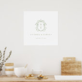 Sage Green Wappen Monogram Wedding Poster (Küche)