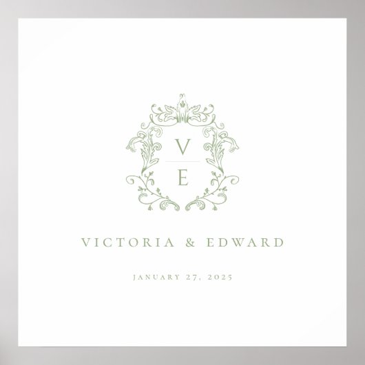 Sage Green Wappen Monogram Wedding Poster (Vorne)