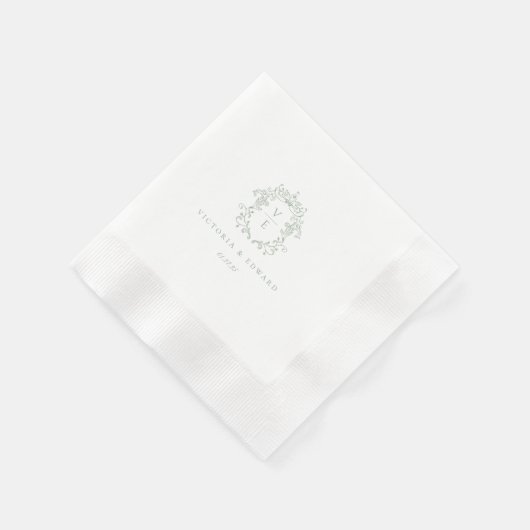 Sage Green Wappen Monogram Wedding Serviette (Ecke)