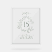 Sage Green Wappen Monogram Wedding Tischnummer Acrylschild (Vorderseite)