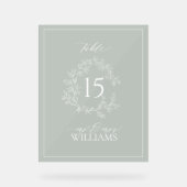 Sage Green Wappen Monogram Wedding Tischnummer Acrylschild (Vorderseite)