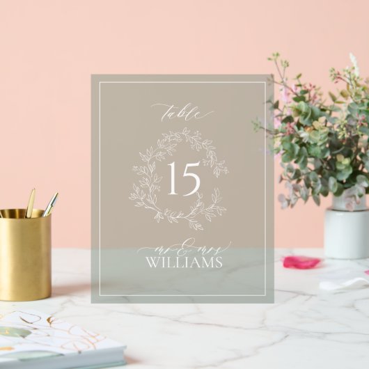 Sage Green Wappen Monogram Wedding Tischnummer Acrylschild (Hochzeit)