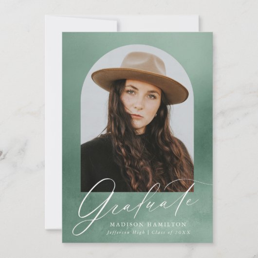 Sage Green Watercolor Arch Foto Abschluss Ankündigung (Vorderseite)