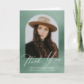 Sage Green Watercolor Arch Foto Abschluss Dankeskarte (Vorderseite)