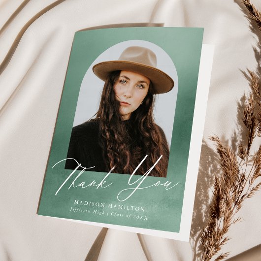 Sage Green Watercolor Arch Foto Abschluss Dankeskarte