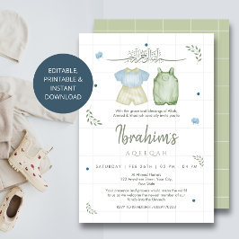 Sage Green Watercolor Baby Boy Aqeeqah Invitation Einladung