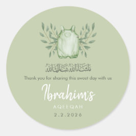 Sage Green Watercolor Baby Boy Aqeeqah Runder Aufkleber