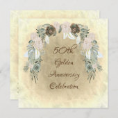 Sage Green Watercolor Blume Goldene Hochzeit Einladung (Vorne/Hinten)