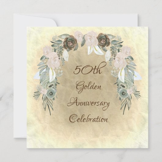 Sage Green Watercolor Blume Goldene Hochzeit Einladung (Vorderseite)