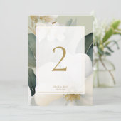 Sage Green Watercolor Blume Hochzeit Tischnummer (Stehend Vorderseite)