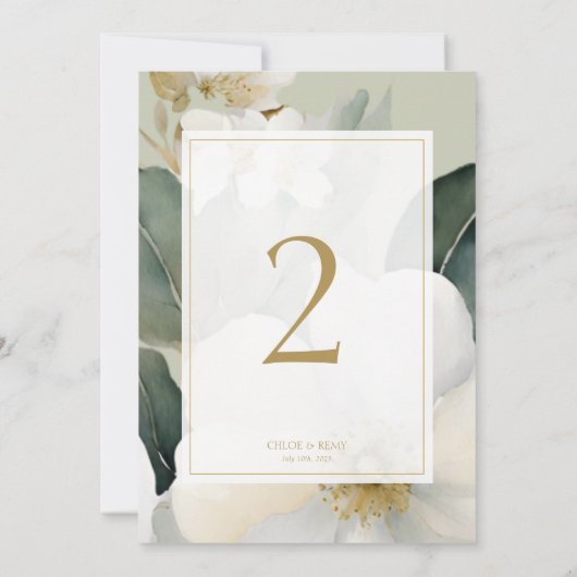 Sage Green Watercolor Blume Hochzeit Tischnummer (Rückseite)