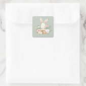 Sage Green Watercolor Bunny Rabbit Quadratischer Aufkleber (Tasche)